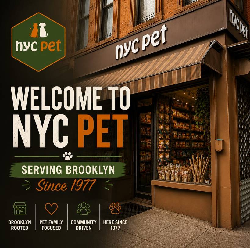 NYC Pet storefront graphic: welcome to NYC Pet, serving Brooklyn since 1977